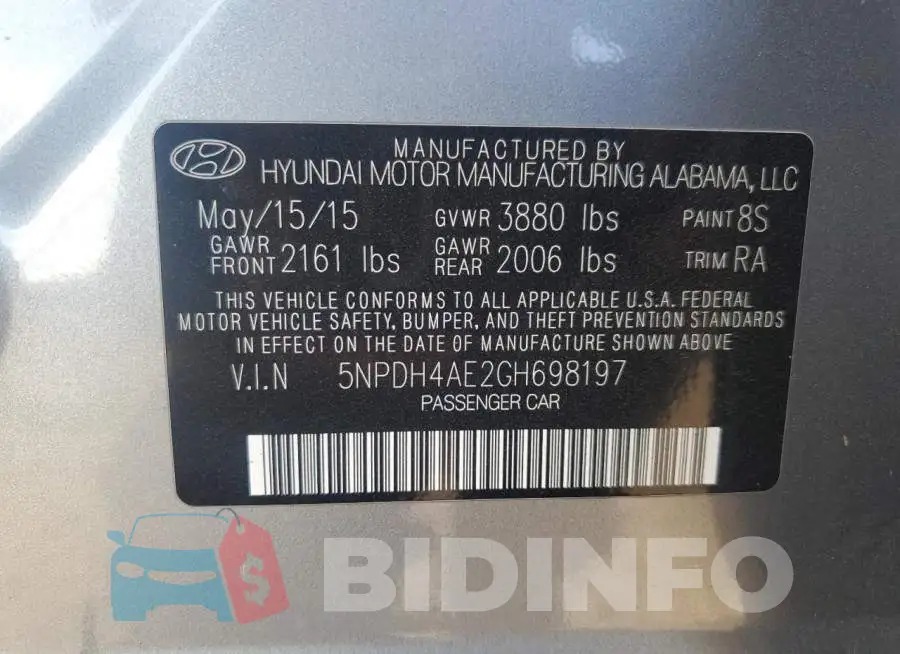 5NPDH4AE2GH698197 Photo# 12