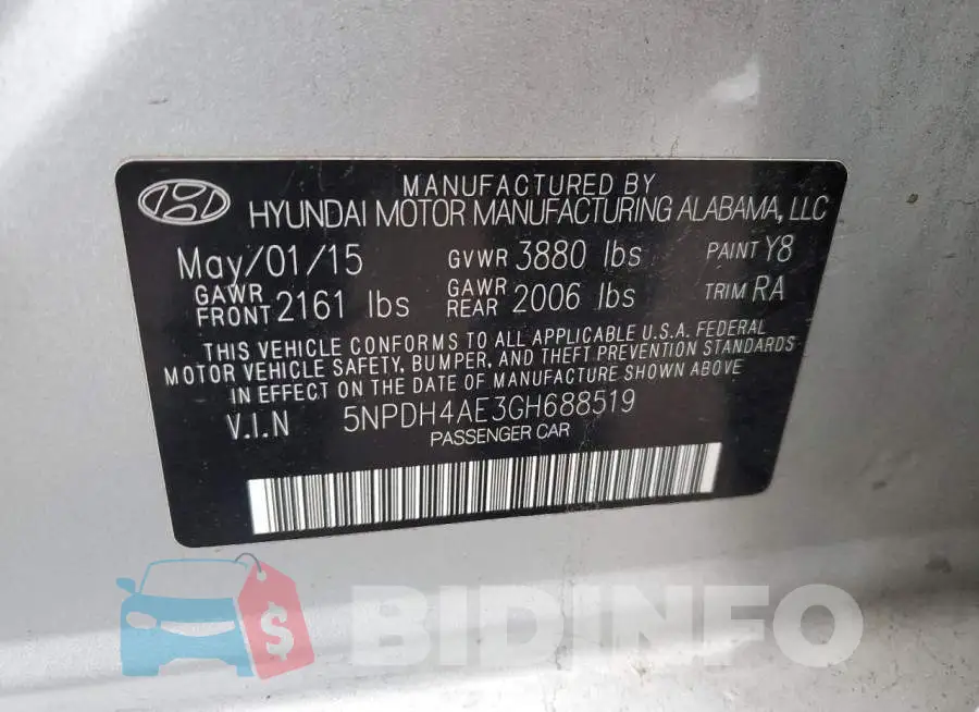 5NPDH4AE3GH688519 Photo# 12
