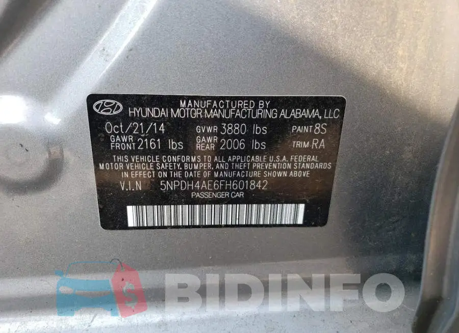 5NPDH4AE6FH601842 Photo# 12