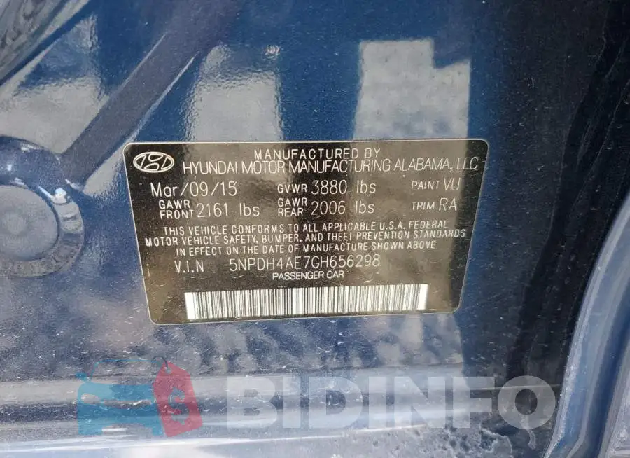 5NPDH4AE7GH656298 Photo# 12