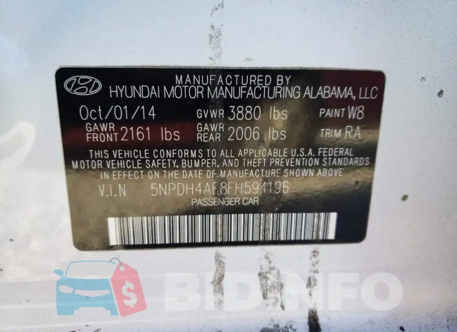 5NPDH4AE8FH594196 Photo# 12