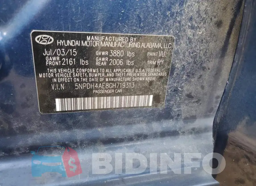 5NPDH4AE8GH719313 Photo# 12