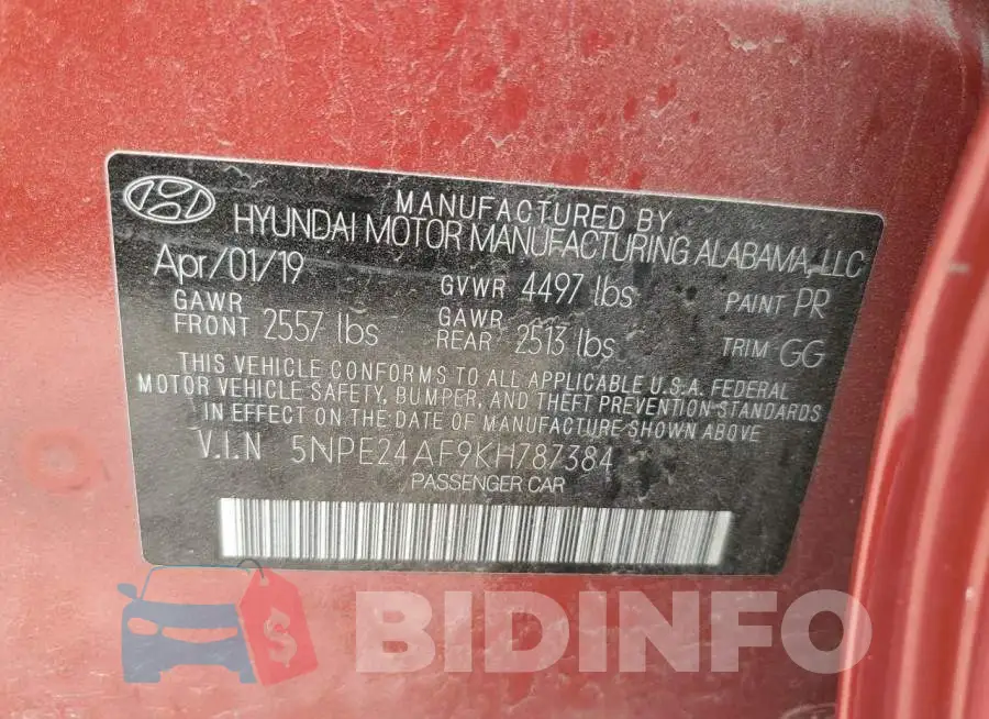 5NPE24AF9KH787384 Photo# 12