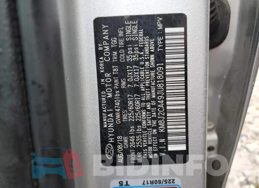 KM8J2CA49JU818091 Photo# 13
