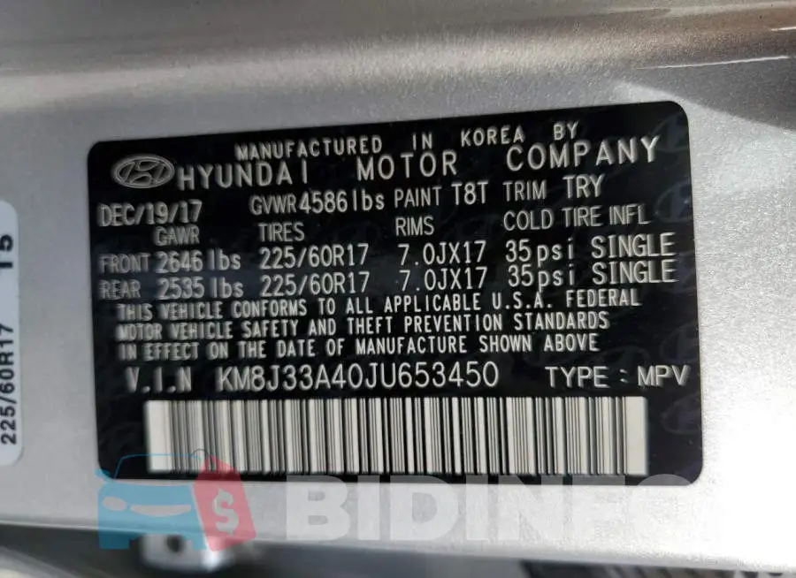 KM8J33A40JU653450 Photo# 13