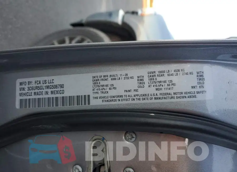 3C6UR5GL1MG506790 Photo# 12