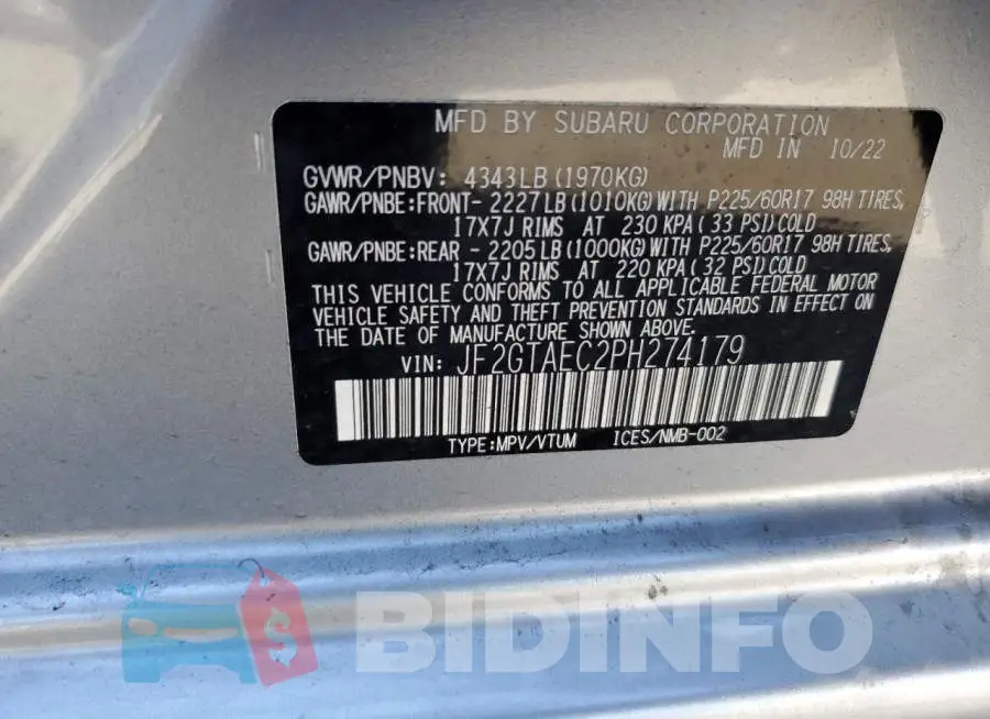 JF2GTAEC2PH274179 Photo# 13