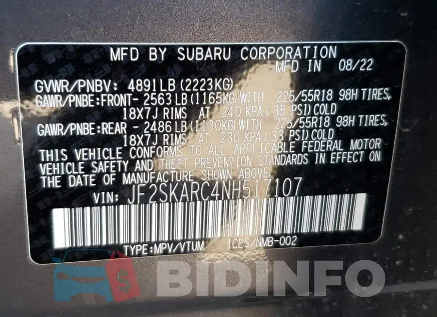 JF2SKARC4NH517107 Photo# 13
