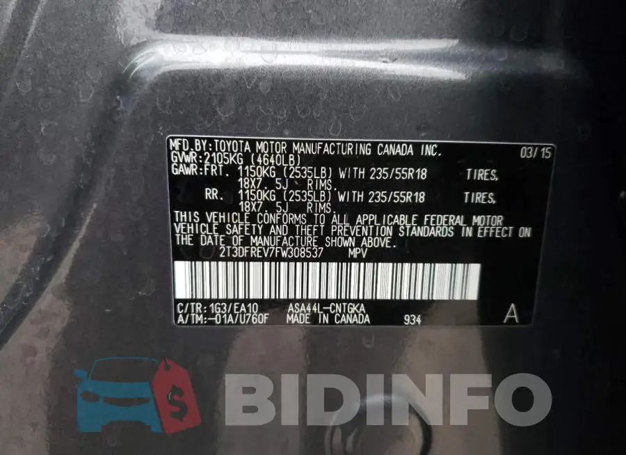 2T3DFREV7FW308537 Photo# 13