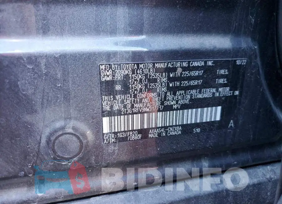 2T3G1RFV9NW317717 Photo# 13
