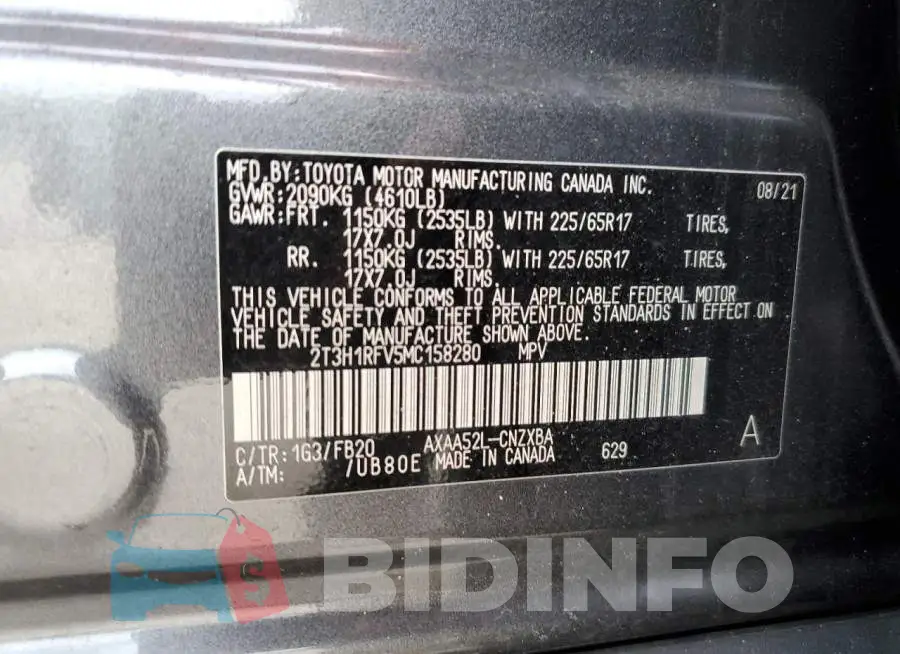 2T3H1RFV5MC158280 Photo# 13