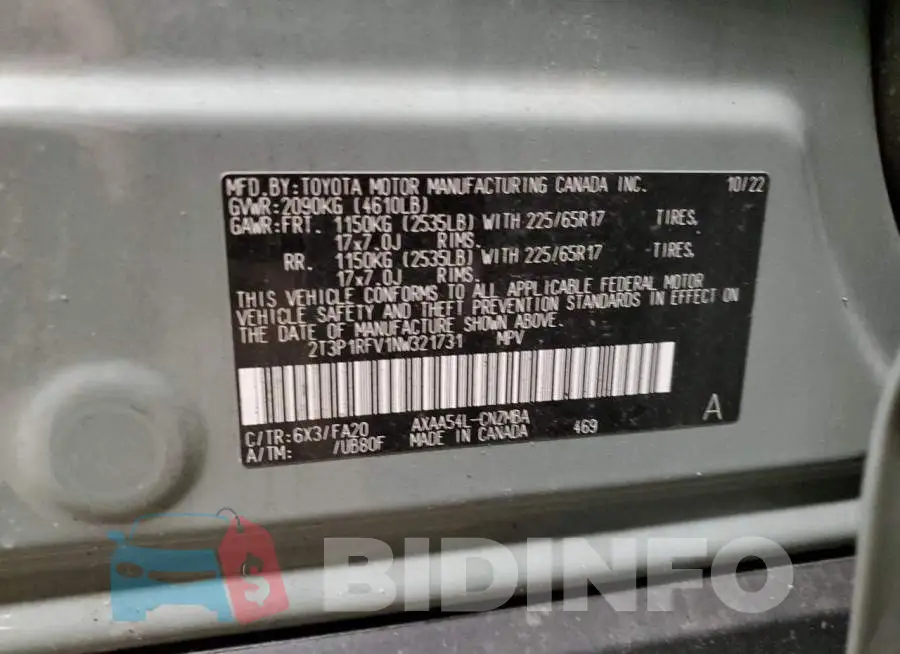 2T3P1RFV1NW321731 Photo# 12
