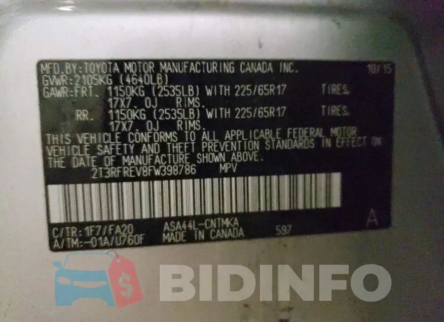 2T3RFREV8FW398786 Photo# 13