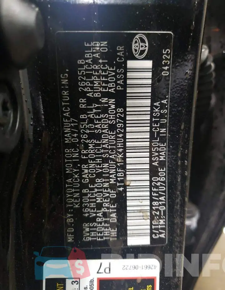4T1BF1FK4HU429728 Photo# 12