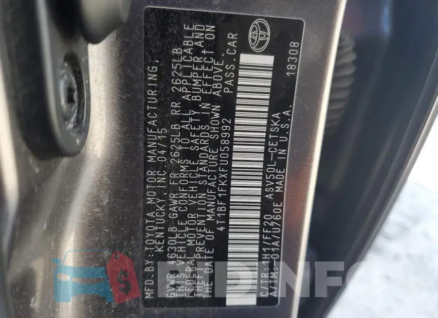 4T1BF1FKXFU058992 Photo# 12