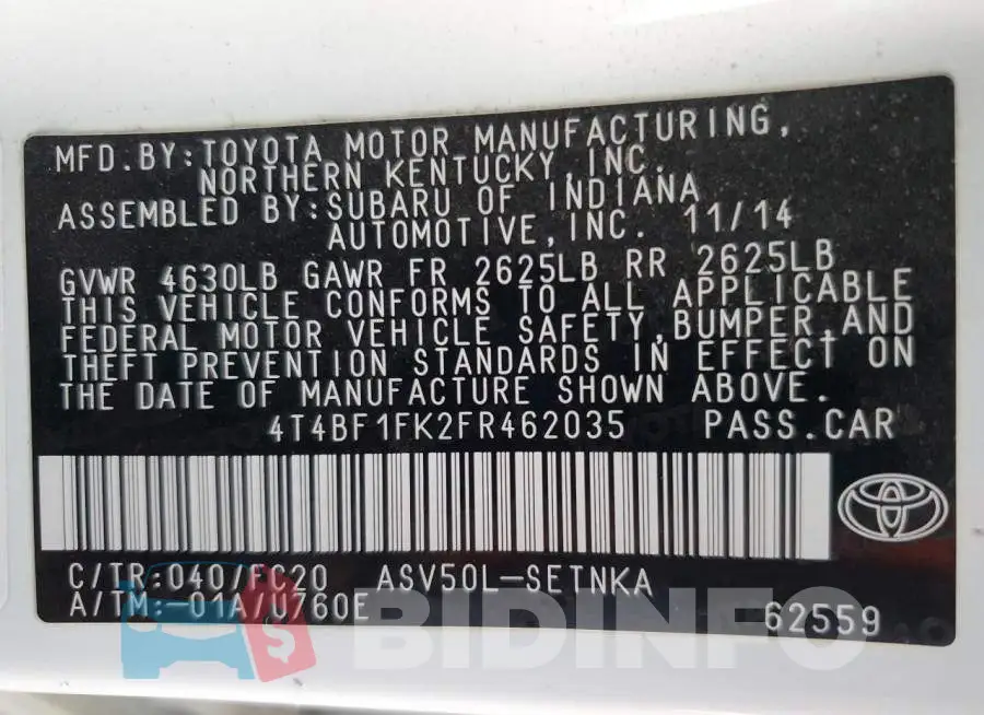 4T4BF1FK2FR462035 Photo# 13