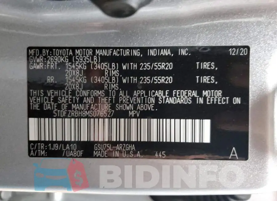 5TDFZRBH8MS076527 Photo# 14