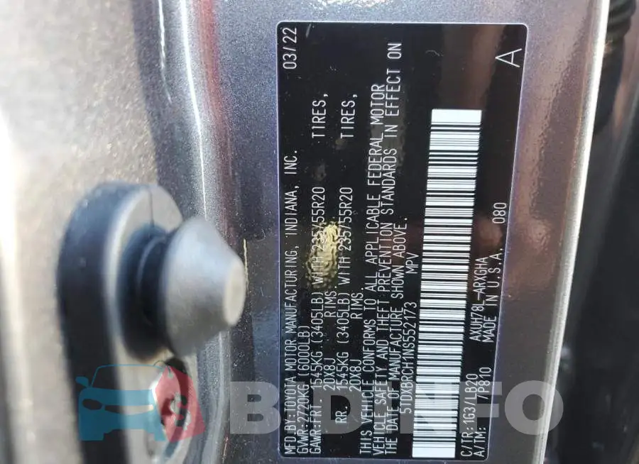 5TDXBRCH1NS552173 Photo# 13