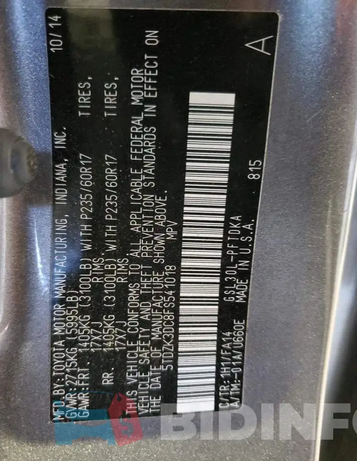 5TDZK3DC8FS541018 Photo# 13