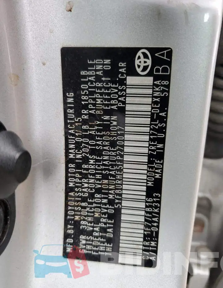 5YFBURHE5FP270017 Photo# 12