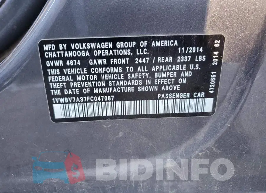 1VWBV7A37FC047087 Photo# 12