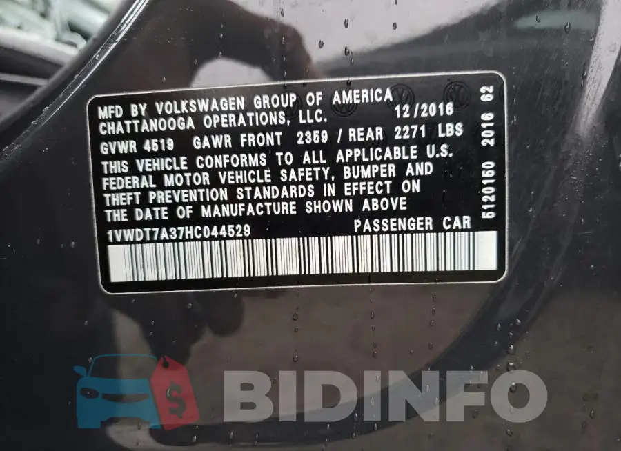 1VWDT7A37HC044529 Photo# 12