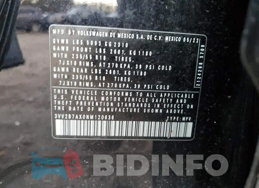 3VV2B7AX0NM120636 Photo# 14