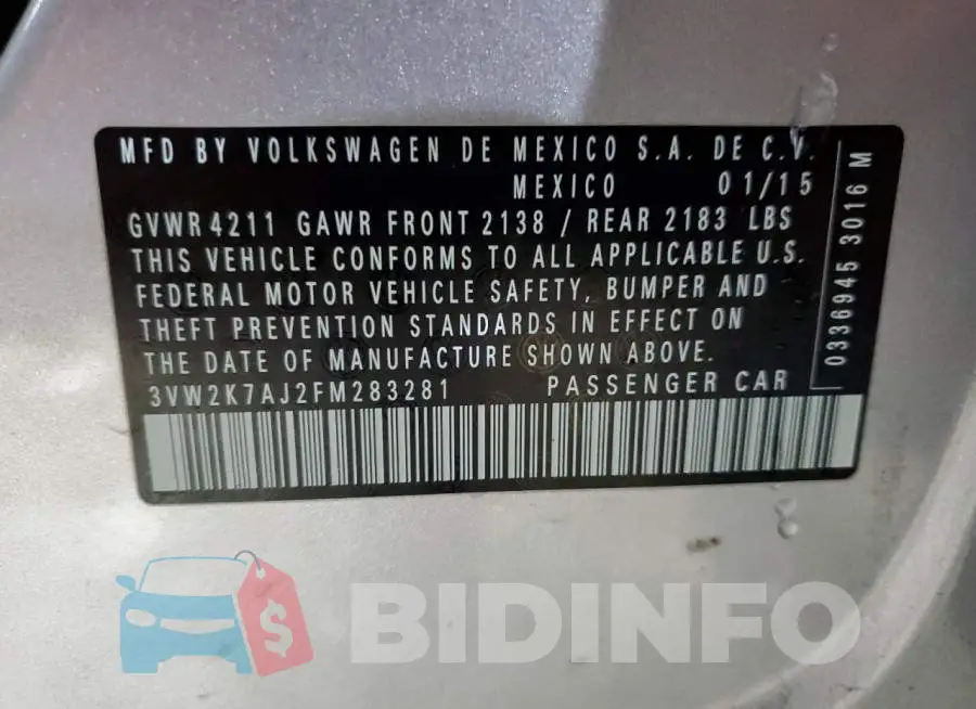 3VW2K7AJ2FM283281 Photo# 12