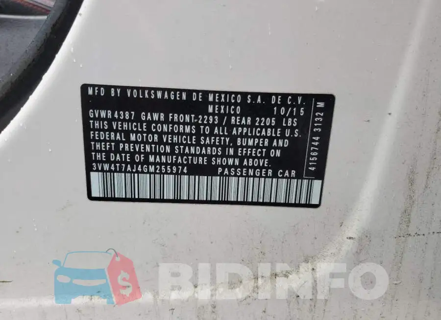 3VW4T7AJ4GM255974 Photo# 12