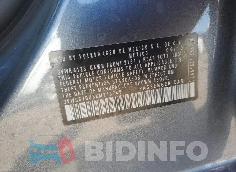 3VWC57BU8KM213749 Photo# 12