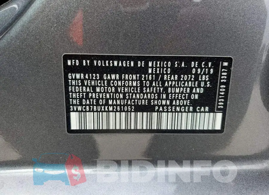 3VWCB7BUXKM261052 Photo# 12