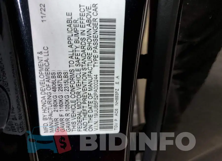 19UUB5F52PA000244 Photo# 12