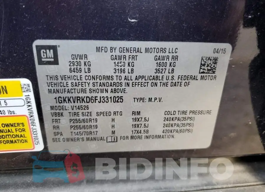 1GKKVRKD6FJ331025 Photo# 14