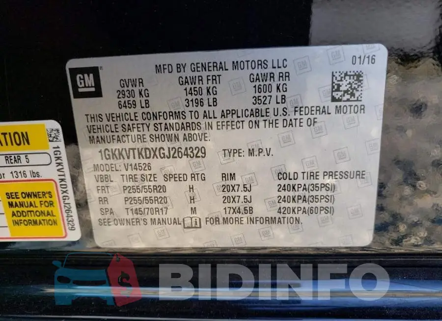 1GKKVTKDXGJ264329 Photo# 13