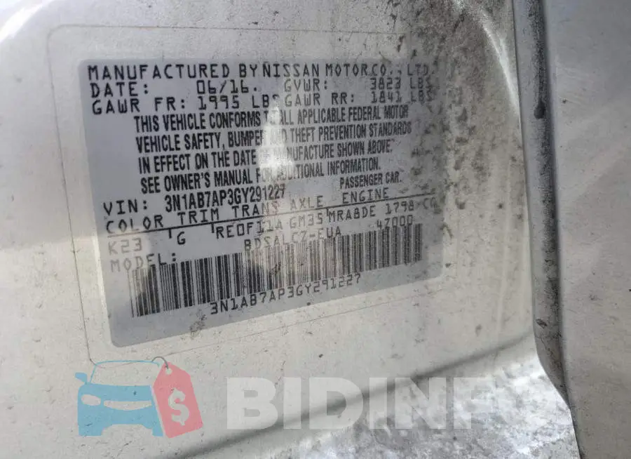 3N1AB7AP3GY291227 Photo# 12