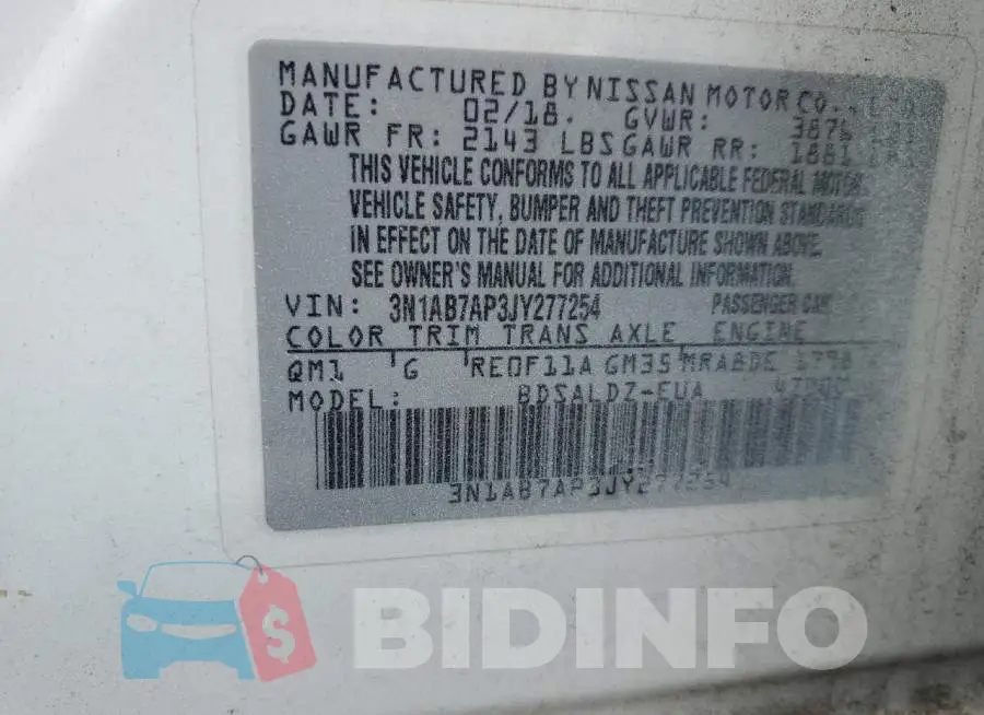 3N1AB7AP3JY277254 Photo# 12