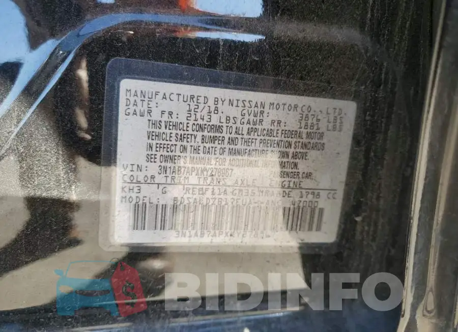 3N1AB7APXKY278967 Photo# 13