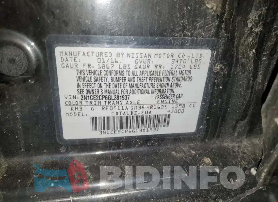3N1CE2CP6GL381937 Photo# 12