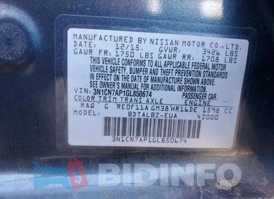 3N1CN7AP1GL850674 Photo# 12