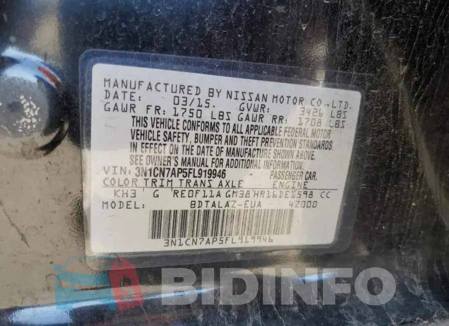 3N1CN7AP5FL919946 Photo# 13