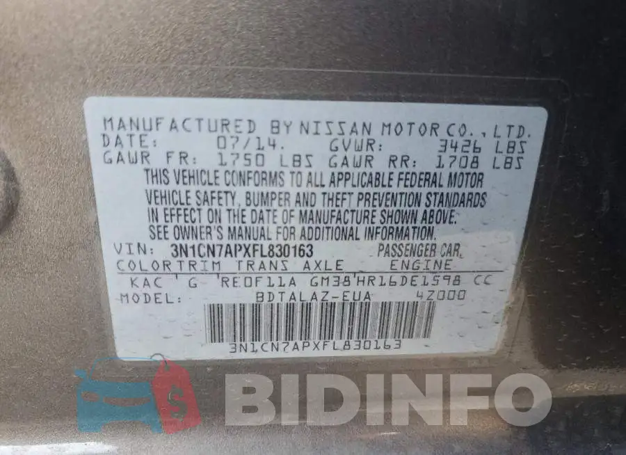 3N1CN7APXFL830163 Photo# 12