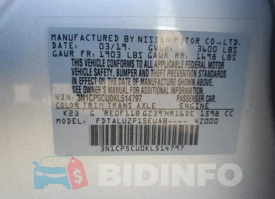 3N1CP5CU0KL514797 Photo# 13