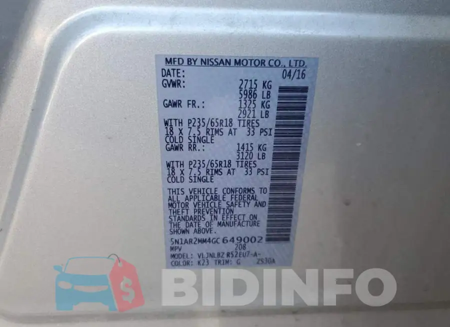 5N1AR2MM4GC649002 Photo# 13