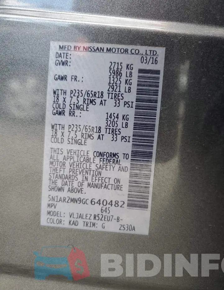 5N1AR2MN9GC640482 Photo# 13
