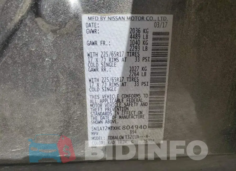 5N1AT2MTXHC804940 Photo# 13