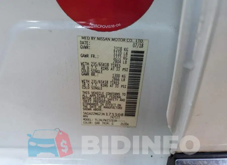 5N1AZ2MG2JN175508 Photo# 12