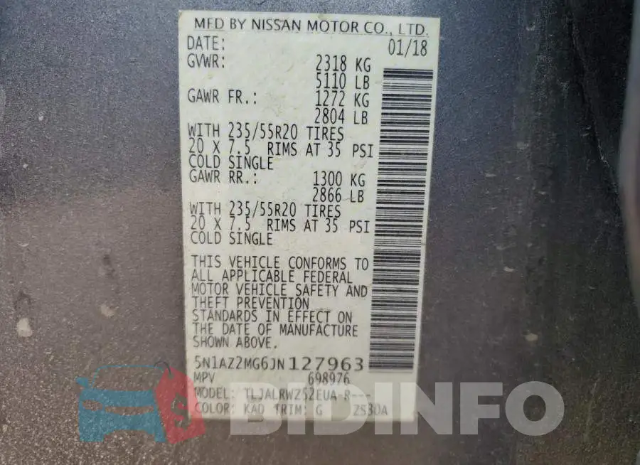 5N1AZ2MG6JN127963 Photo# 13