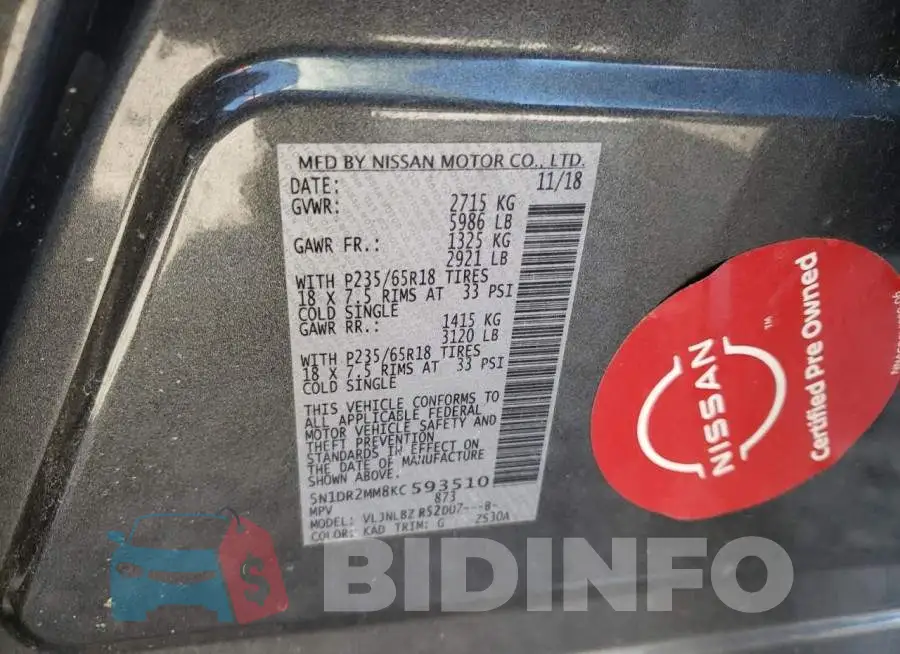 5N1DR2MM8KC593510 Photo# 13