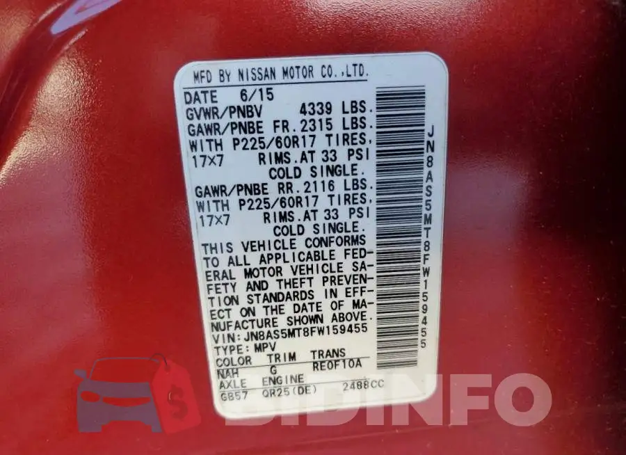 JN8AS5MT8FW159455 Photo# 14
