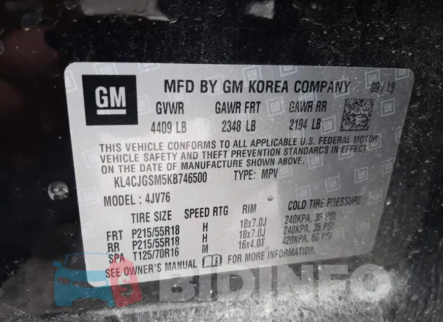 KL4CJGSM5KB746500 Photo# 14